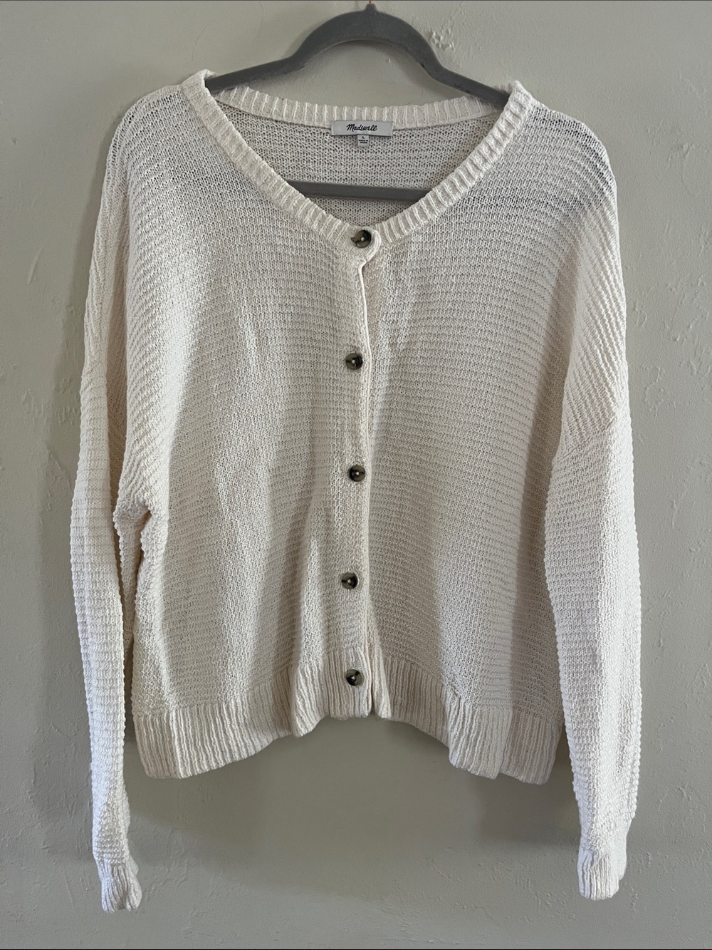 Madewell Cream Button-Front Knit Cardigan